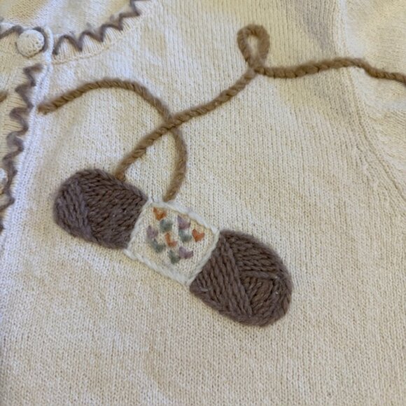 Vintage Women’s L White Button Cardigan Embroidered Knitting Sewing Cottagecore - Picture 8 of 11